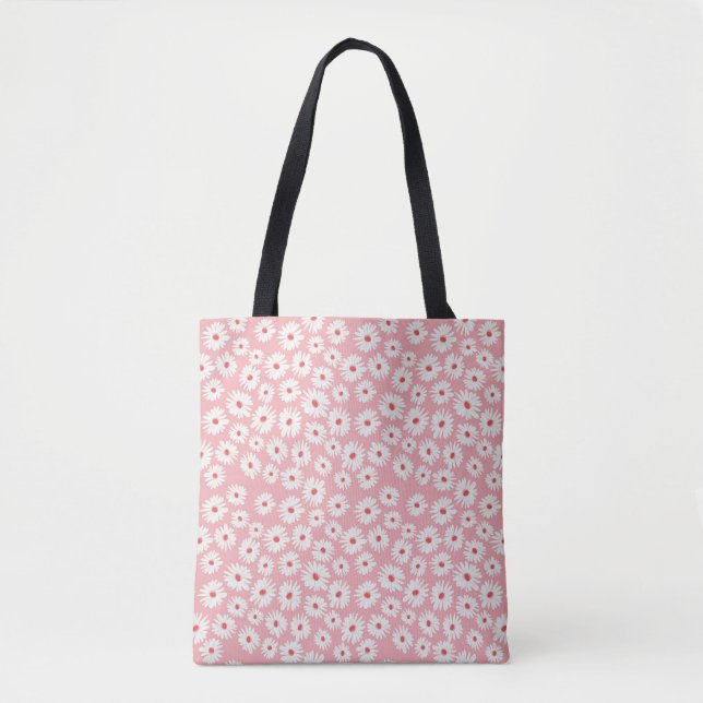 Pink magenta daisy flower pattern tote bag (Front)