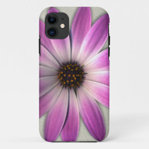 Pink Magenta Daisy on Cream Leather Print iPhone 11 Case