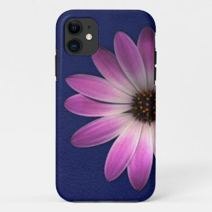 Pink Magenta Daisy on Royal Blue leather Print iPhone 11 Case