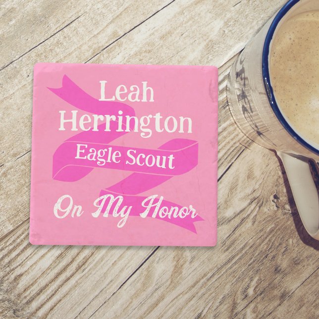Pink & Magenta Eagle Scout Court of Honor Stone Coaster (Pink eagle scout court of honor coaster, personalized pink coaster gift)