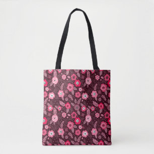 Pink magenta elegant ditsy floral pattern tote bag