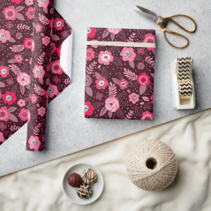 Pink magenta elegant ditsy floral pattern wrapping paper