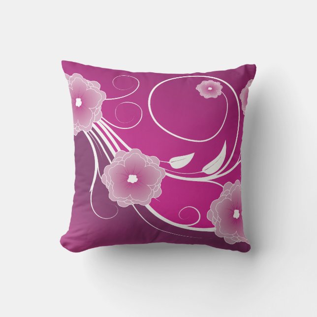 Pink Magenta Floral Swirl Cushion (Front)