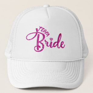 Pink Magenta Glitter Bridal White team Bride hat