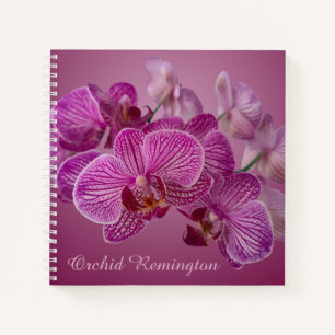 Pink Magenta Orchid Flowers Monogram Notebook