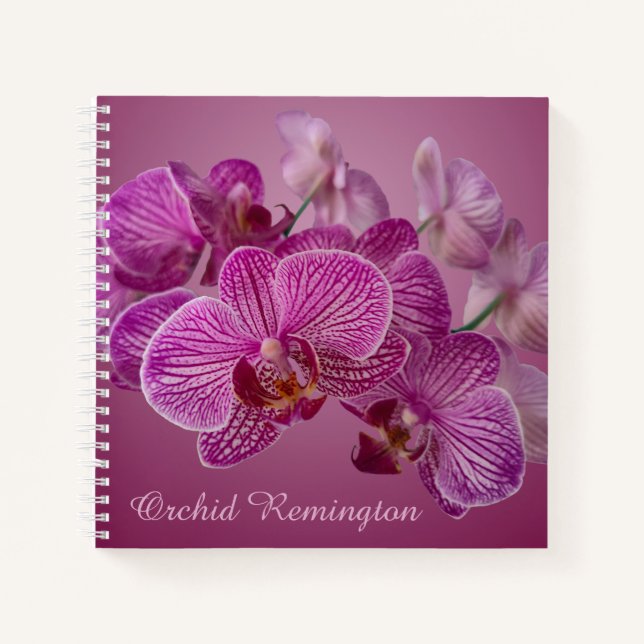 Pink Magenta Orchid Flowers Monogram Notebook (Front)