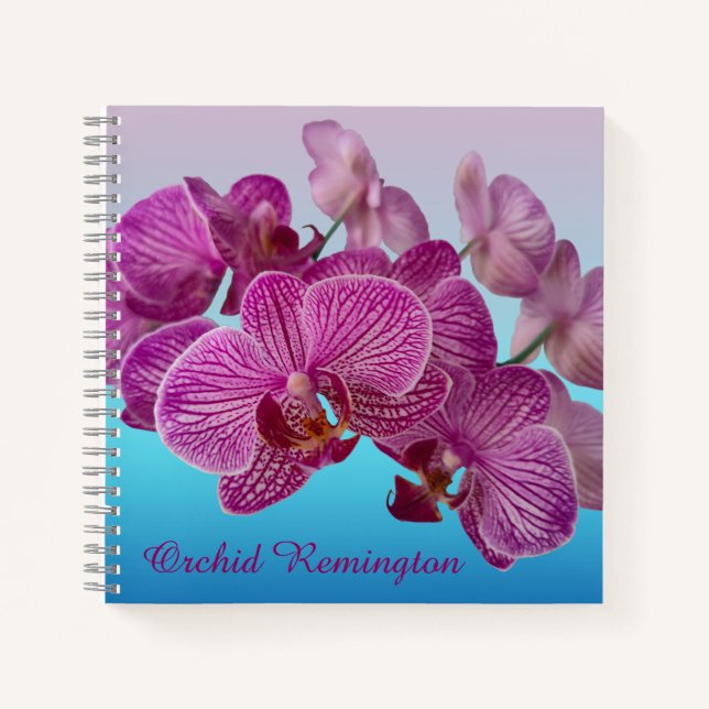 Pink Magenta Orchid Flowers Monogram Notebook (Front)