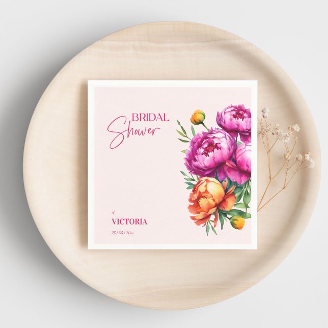 Pink magenta peach peonies elegant bridal shower napkin (Pink magenta peach peonies elegant bridal shower custom template napkins personalized tableware)