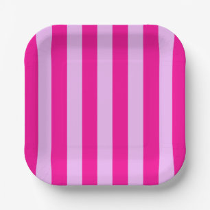 Pink & Magenta Stripe Pattern Paper Plate