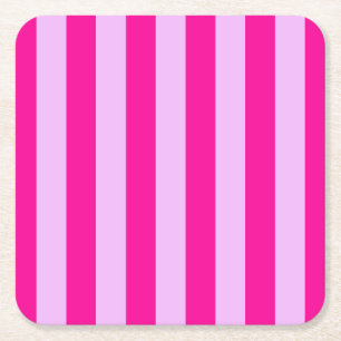 Pink & Magenta Stripe Pattern Square Paper Coaster