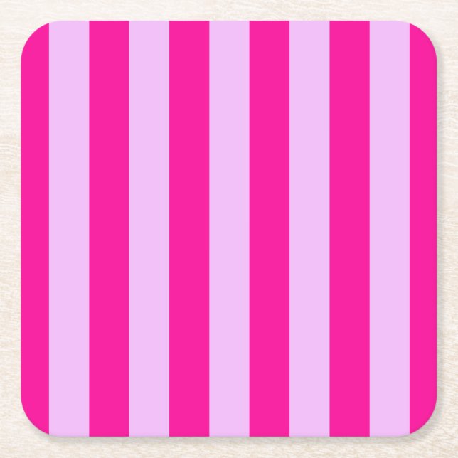 Pink & Magenta Stripe Pattern Square Paper Coaster (Front)