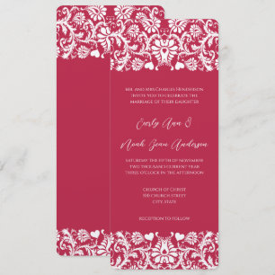 Pink Magenta Victorian Floral Damask Wedding Invitation