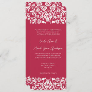 Pink Magenta Victorian Floral Damask Wedding  Invitation