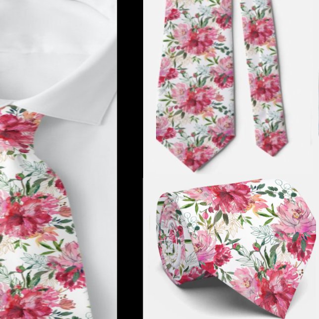 Pink Magenta Watercolor Floral Neck Tie (Creator Uploaded)