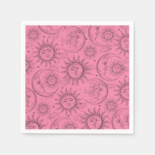 Pink Magic Vintage Celestial Sun Moon Stars Napkin