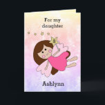 Pink Magical Fairy 8th Birthday Card<br><div class="desc">A personalised fairy 8th birthday card for daughter, granddaughter, goddaughter, etc. The front features a brunette fairy holding a gold wand against a girly watercolor background, which you can personalise with the age you need. The front of this fairy 8th birthday card can be personalised with the birthday girl's name....</div>