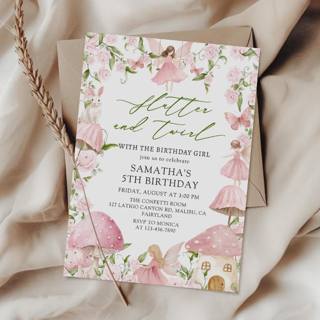 Pink Magical Floral Fairy Garden Birthday Invitation (Creator Uploaded)