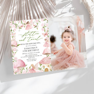 Pink Magical Floral Fairy Garden Birthday Photo Invitation