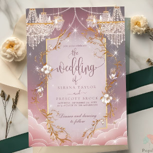 Pink Magical Golden Accent Wedding Invitation