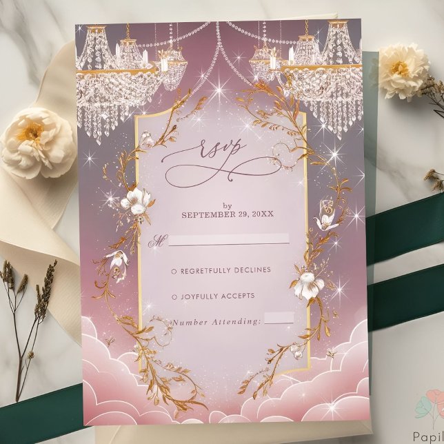 Pink Magical Golden Accent Wedding RSVP Card (Creator Uploaded)
