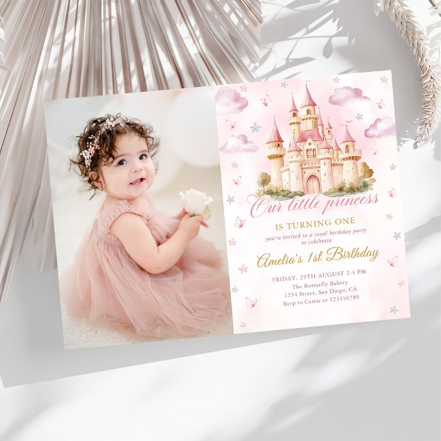 Pink Magical Princess Castle Girl Birthday Photo Invitation (Creator Uploaded)