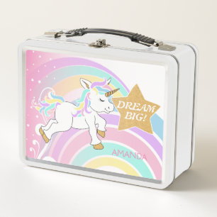 Pink Magical Rainbow Unicorn - Dream Big Metal Lunch Box