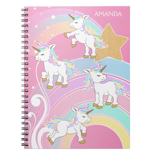 Pink Magical Rainbow 🦄 Unicorns Notebook (Front)