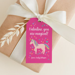 Pink Magical Unicorn Kids Classroom Valentine Gift Tags