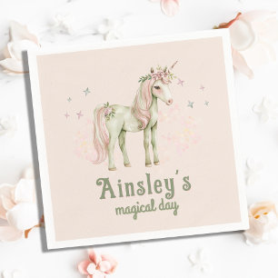 Pink Magical Unicorn Personalised Birthday Napkin