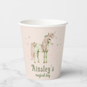 Pink Magical Unicorn Personalised Birthday Paper Cups
