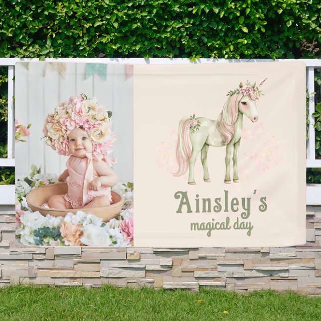 Pink Magical Unicorn Personalised Photo Birthday Banner (Creator Uploaded)