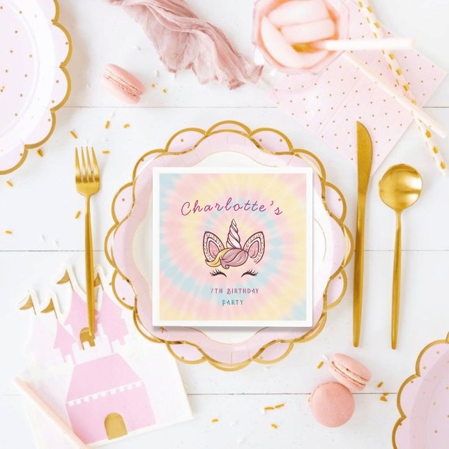 Pink Magical unicorn tie dye gold glitter birthday Napkin (Creator Uploaded)
