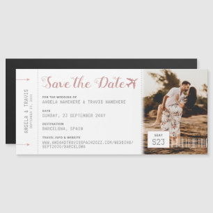 Pink Magnetic Boarding Pass Ticket Save the Date