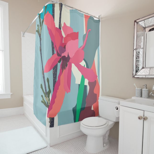 Pink Magnolia Abstract Floral Colour Blocks Home   Shower Curtain (In Situ)