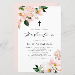 Pink Magnolia and Hydrangea Baby Dedication Invite