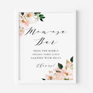 Pink Magnolia and Hydrangea Baby Shower Momosa Bar Poster