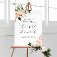 Pink Magnolia and Hydrangea Bridal Brunch Welcome