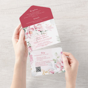 Pink Magnolia Blossom  All In One Invitation
