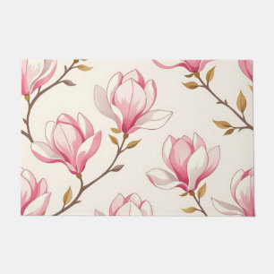 Pink Magnolia Blossom Pattern Doormat