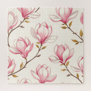 Pink Magnolia Blossom Pattern Jigsaw Puzzle