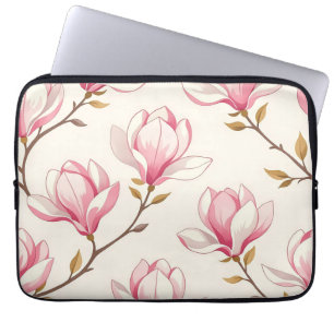 Pink Magnolia Blossom Pattern Laptop Sleeve