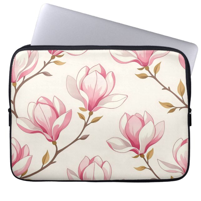 Pink Magnolia Blossom Pattern Laptop Sleeve (Front)
