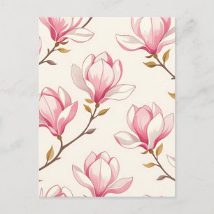Pink Magnolia Blossom Pattern Postcard