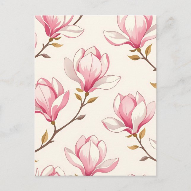 Pink Magnolia Blossom Pattern Postcard (Front)