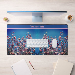 Pink Magnolia Blossoms Blue Sky Personalized Desk Mat
