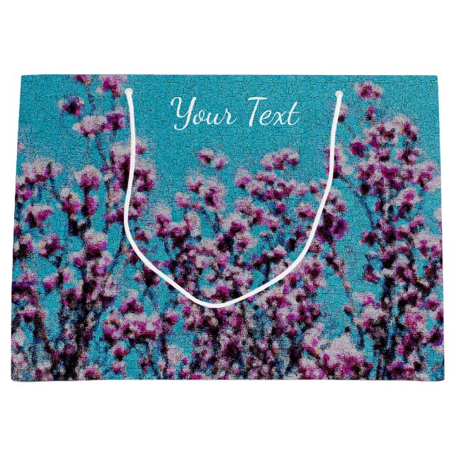 Pink Magnolia Blossoms Blue Sky Photo Painting Large Gift Bag (Front)