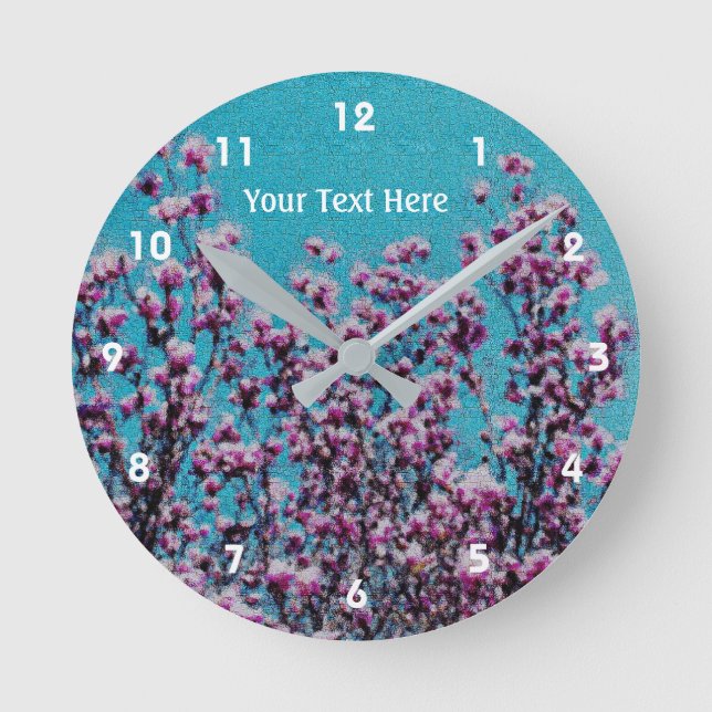 Pink Magnolia Blossoms Flower Art Round Clock (Front)