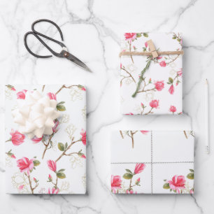 Pink Magnolia Blossoms Spring Bridal Shower  Wrapping Paper Sheet