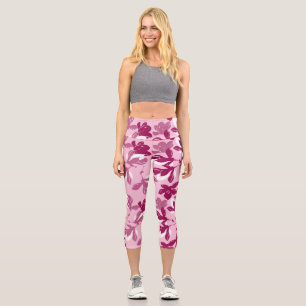 Pink magnolia botanical Print Capri Leggings