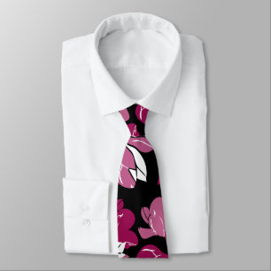 Pink magnolia botanical Print Tie
